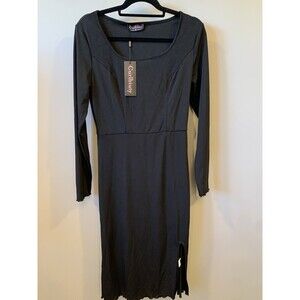 Womens Dress Vintage Vibe Lace Material Medium Midi Slit Up Square Neck Slim Fit